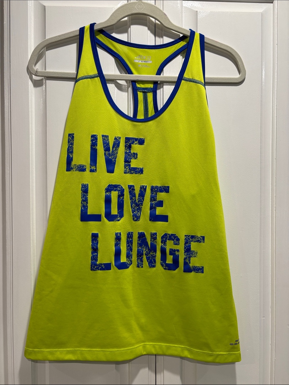 bcg Neon Yellow Racerback Tank with Blue Graphic